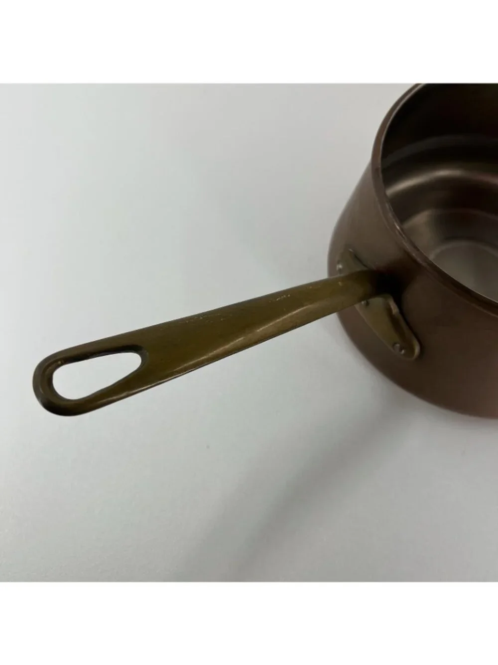 Vintage Solid Copper Saucepan Tin Lined Brass Long & Helper Handle Pot